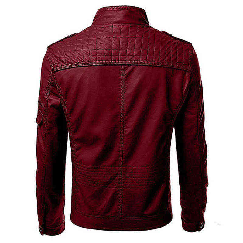 Mens Leather Jacket Slim Fit Stand Collar PU Motorcycle Jacket Lightweight 211111