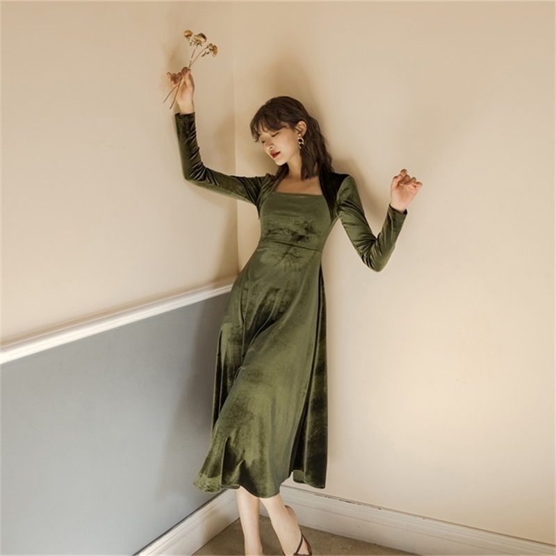 Spring Midi Dresses Women Long Dress Elegant Woman Party Night Green Velvet Vintage Full Sleeve Mid-calf Strapless 210603, Blue
Spring Midi Dresses Women Long Dress Elegant Woman Party Night Green Velvet Vintage Full Sleeve Mid-calf Strapless 210603, Blue