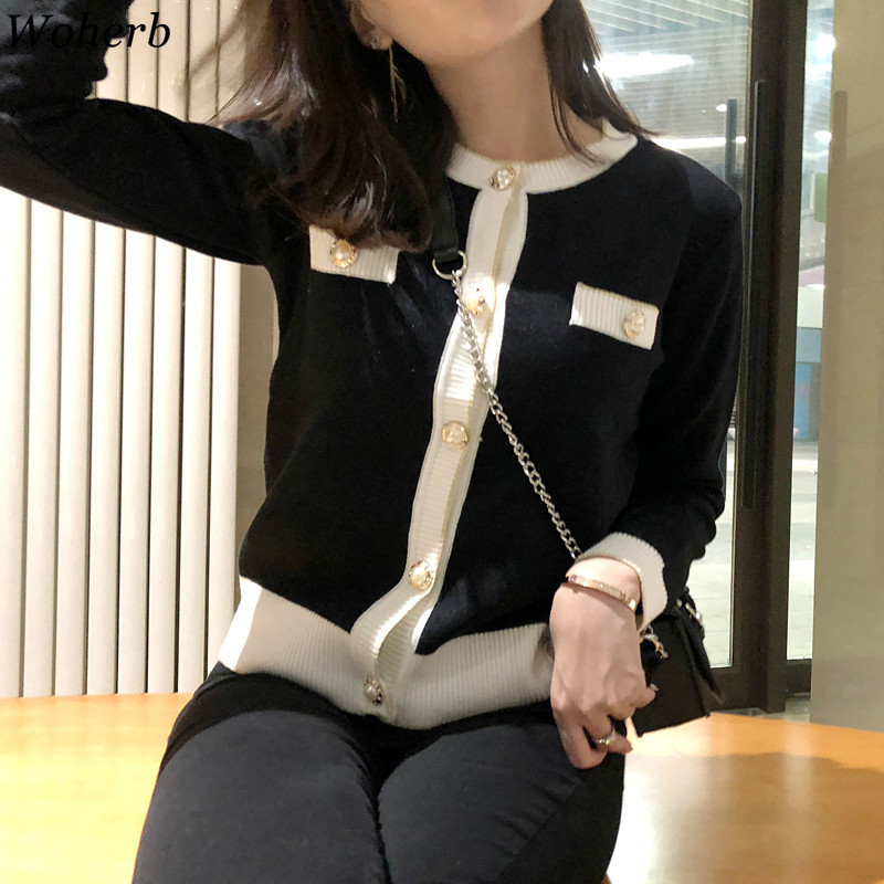 Fashion Autumn Women Cardigans Korean Contrast Button Sueter Mujer Vintage Elegant Casual Female Sweaters Jumper 210519