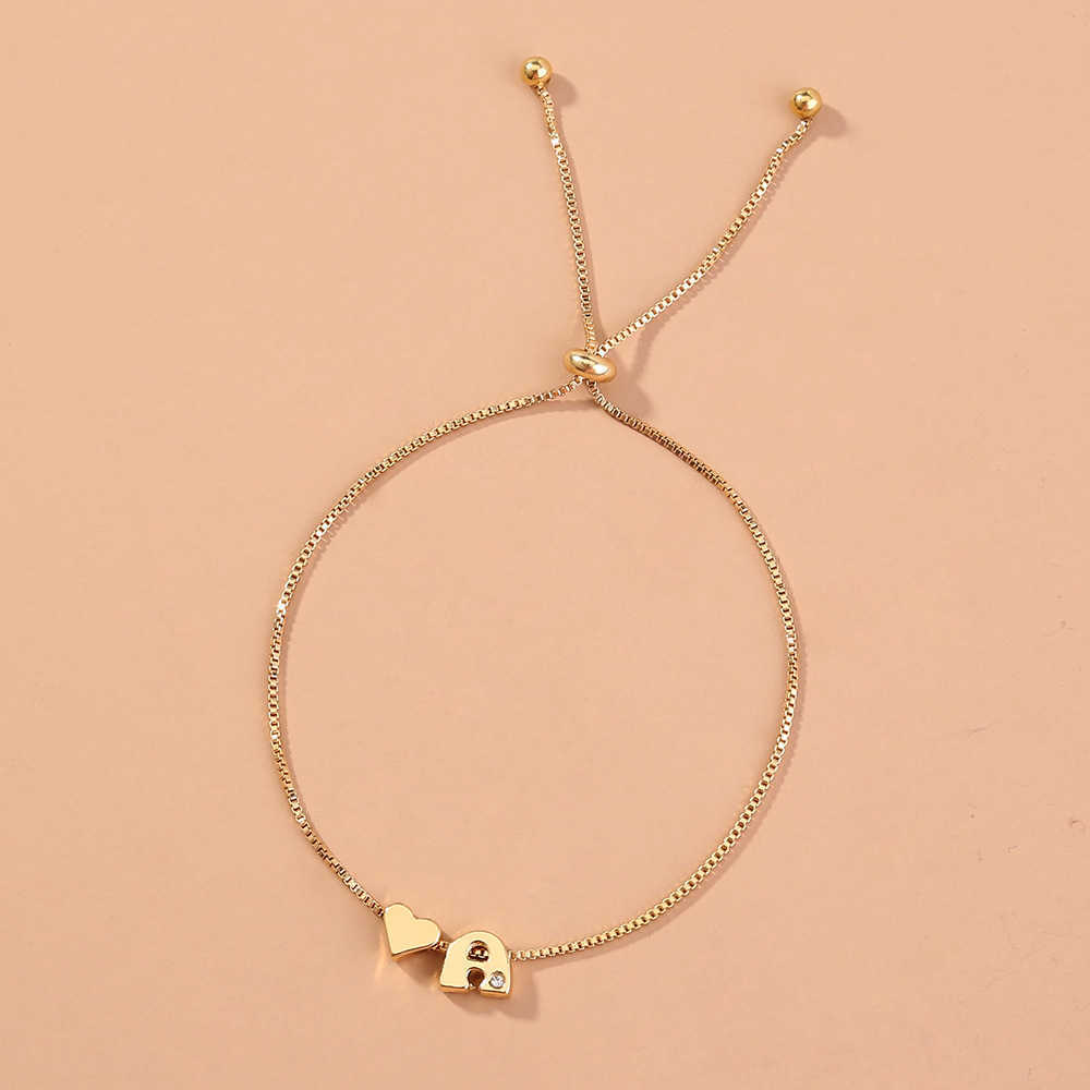 Fashion Girls Gold Color 26 A-Z Letter Name Heart Bracelet Bangle Initial Alphabet Charms Box Chain Bracelets For Women Gifts X0706