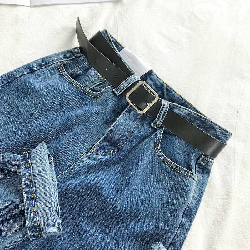 Korean High Waist Jeans Women Solid Belt Harem Pants Loose Casual Plus Size Street Denim Trousers Pantalon Femme With 210922