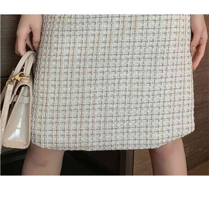 High Quality Fashion Women Tweed Long Sleeve Midi Dresses 2 Winter Beading Office OL Bodycon Sheath Vesitdos 210520