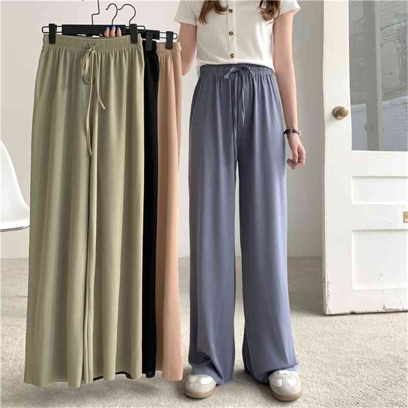 High Waist Soft Comfort Women Pants Casual Summer Slacks Pants Women Ice Silk Full Length Long Trousers Female Slacks 210515