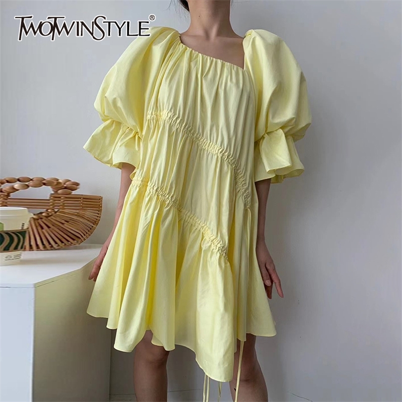 Loose Drawstring Summer Dress For Women Short Sleeve Casual White Dresses Female Fashion Clothing 210520, Yellow
Loose Drawstring Summer Dress For Women Short Sleeve Casual White Dresses Female Fashion Clothing 210520, Yellow
