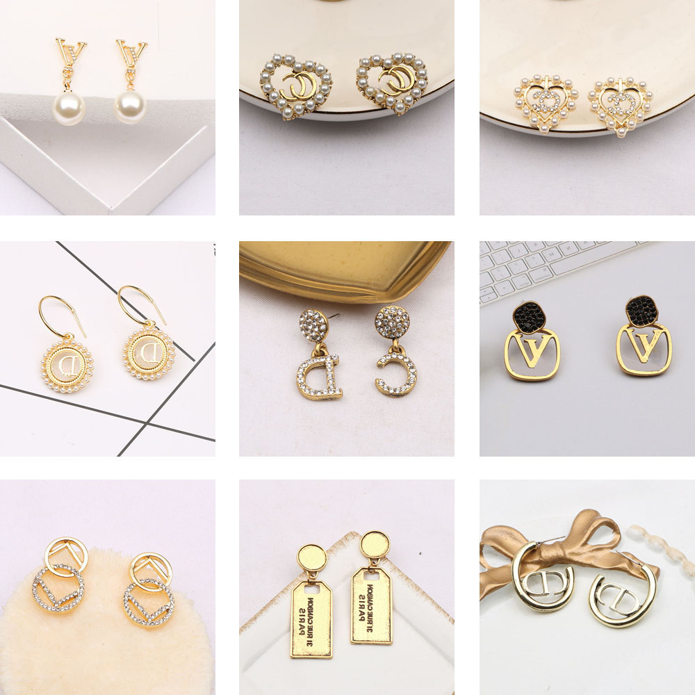 25style 18K Gold Plated Copper Jewelry Luxury Designer Double Letters Stud Dangle Vintage Women Lady Crystal Rhinestone Pearl Earring Fashion Accessories, Style--2
25style 18K Gold Plated Copper Jewelry Luxury Designer Double Letters Stud Dangle Vintage Women Lady Crystal Rhinestone Pearl Earring Fashion Accessories, Style--2