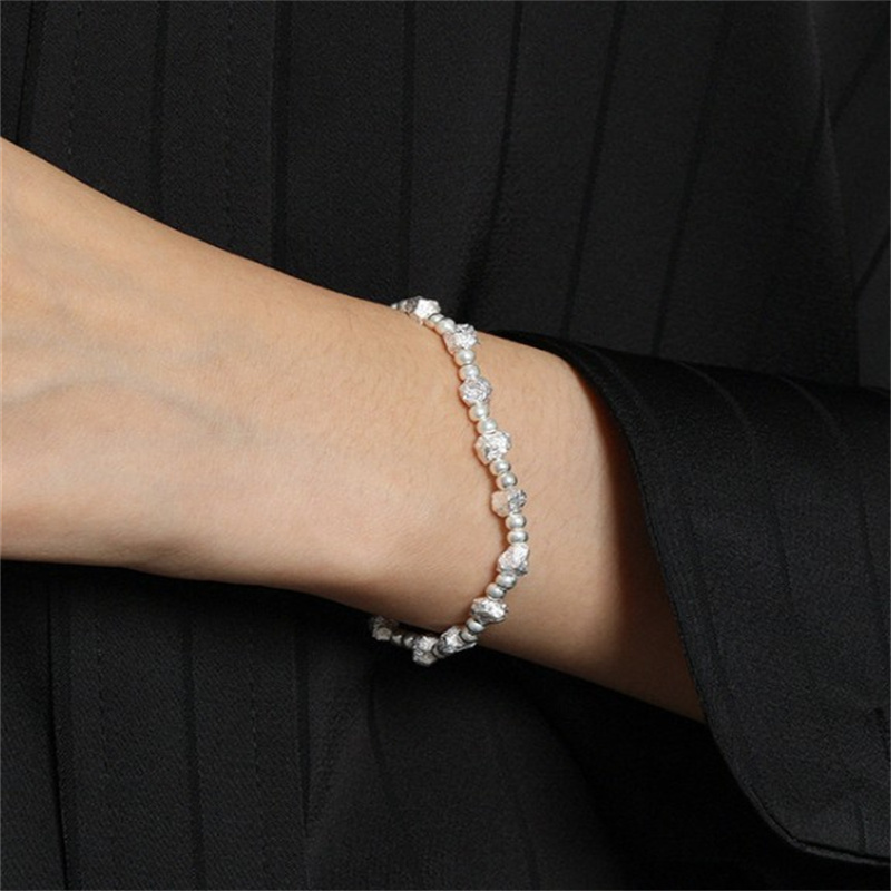 100% 925 Sterling Silver Geometric Square Round Beads Charm Bracelet For Women Fine Jewelry Female Elastic Bracelets