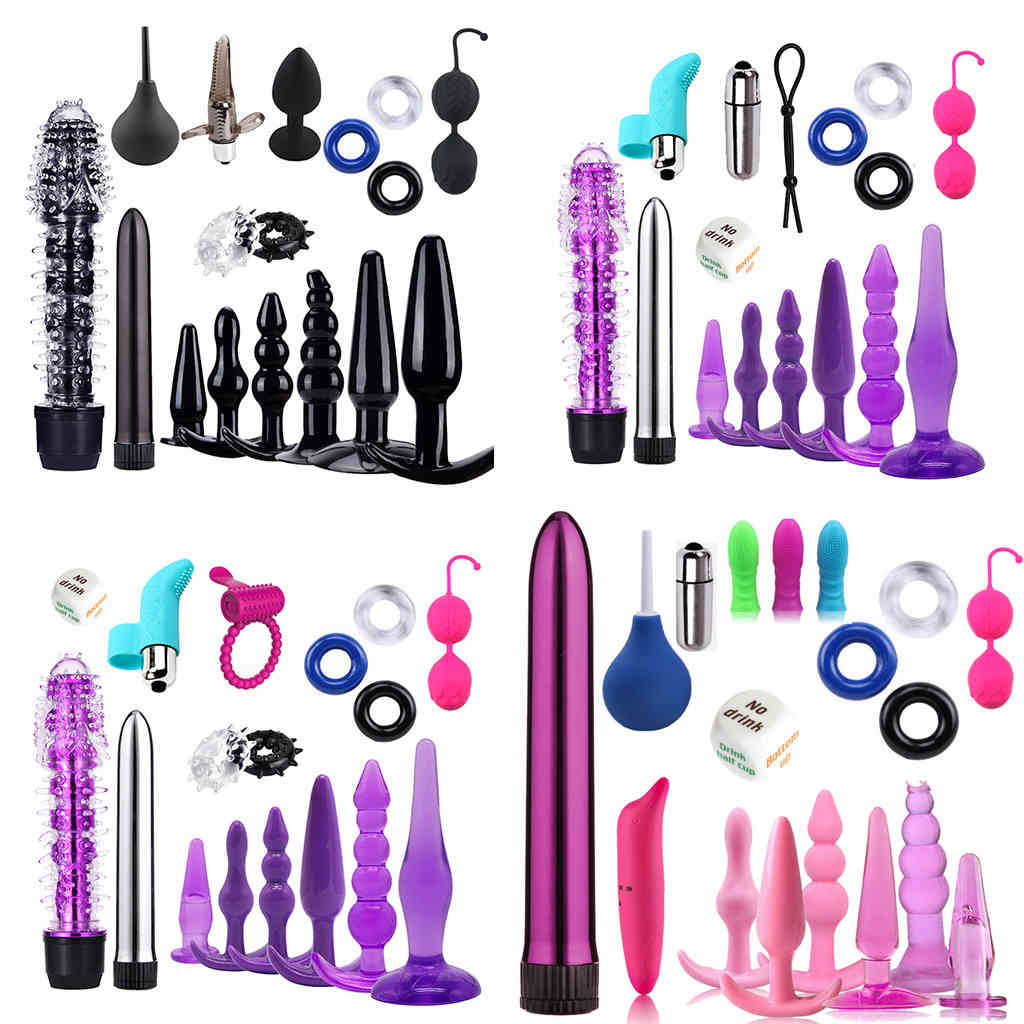 Women Men Vibrator Kit Lock Rings Cone Ball Anal Plug Sex Massage Tools Finger Massage Anus Washer Adult Sex Toy X0320