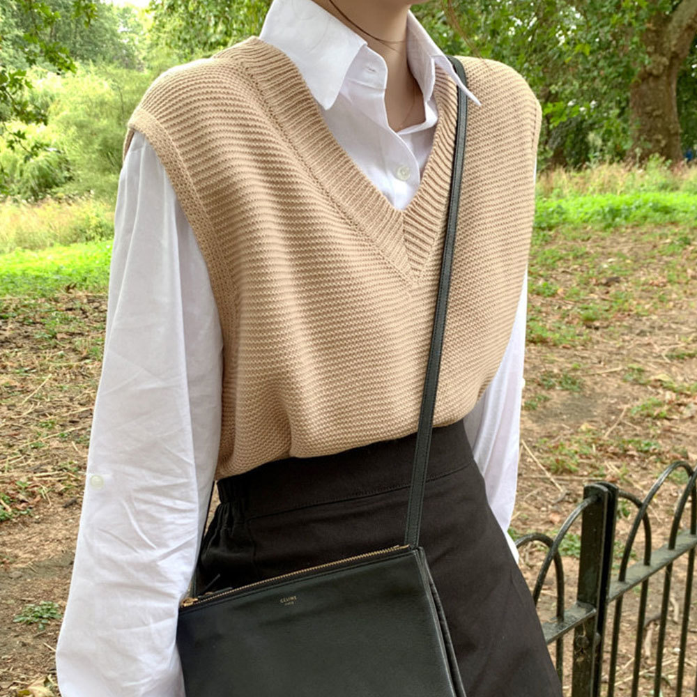 Women Knitted Sweater Vest Casual Sleeve V Neck Loose Korean Harajuku Solid Pullovers Plus Size Jackets 210428