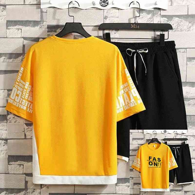Summer Set Men Casual Tracksuit Letter Print T Shirts+Shorts Hip Hop Short Sleeve Mens Sportswear Fashion Sports Suit 2 Pcs 210603