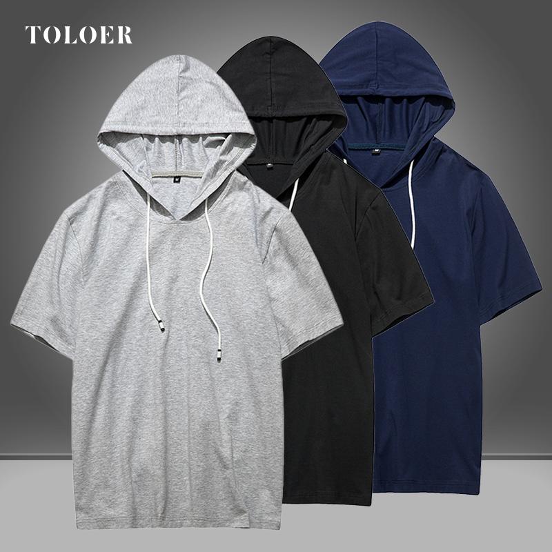 Men Casual Hoodie Solid Short Sleeve Summer Tops Mens Sweatshirt With Hood Cotton Soft High-quality Clothing Streetwear Men's Hoodies & Swea