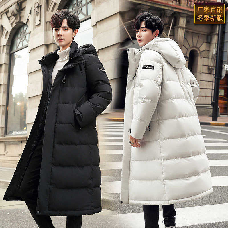 Men Down Jacket Long Parka Coat 80% White Duck Down Coat Men Winter Outwear White Jacket Hooded Overcoat Mens Fashion 211011