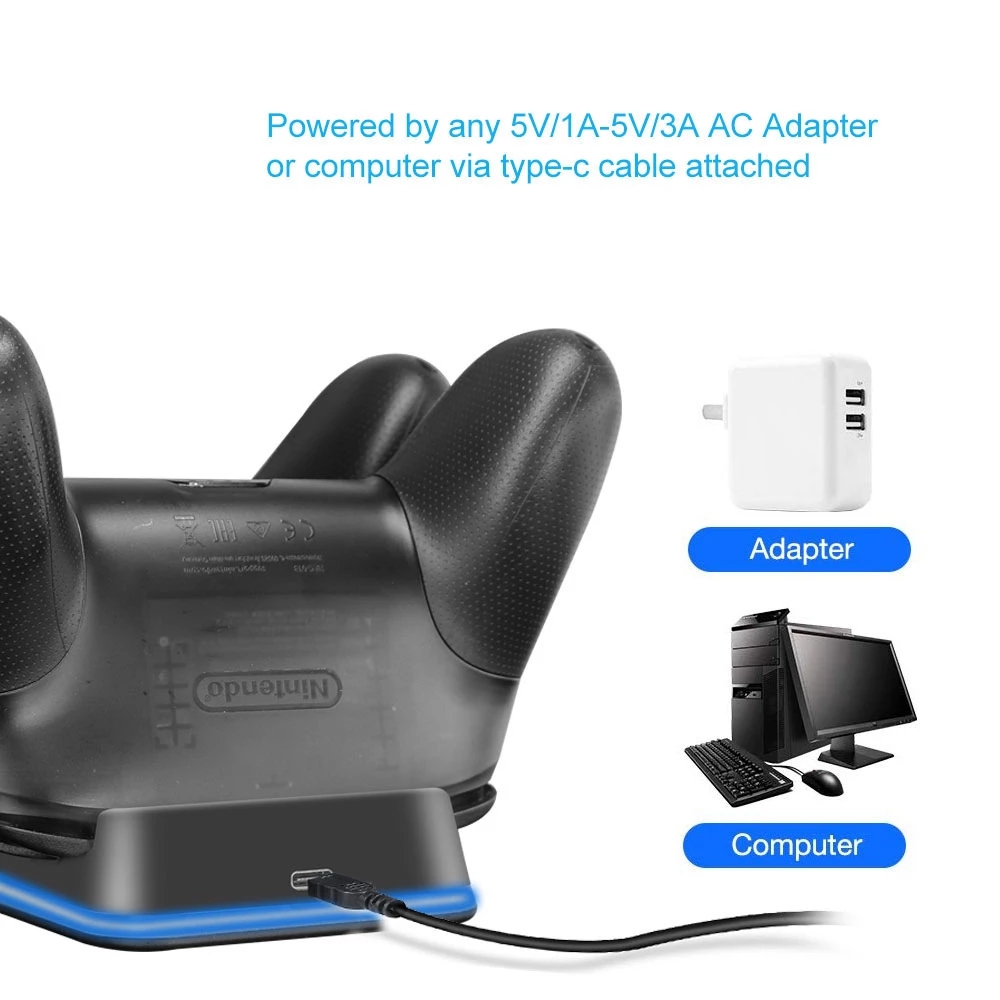 Portable Dual USB Charger Dock for Nintend Switch Pro Game Controller Charging Dock Station Game Controller Stand for Switch Pro