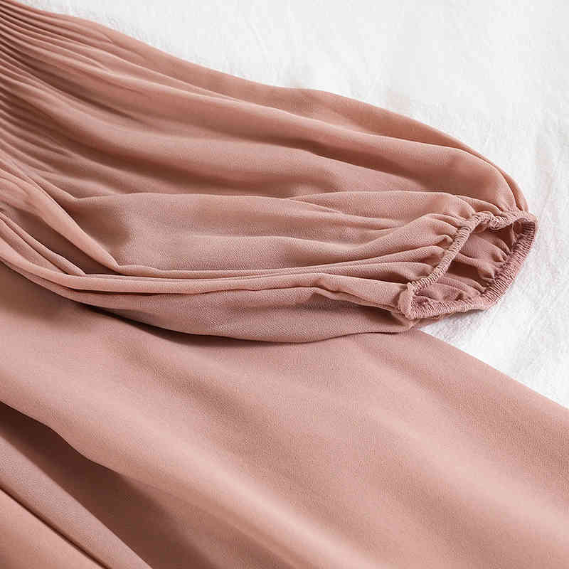 LoveFlowerLife Spring Autumn Casual Solid Lady Party Dress A Line V Neck Full High Waist Mid Calf Women Dresses 210521