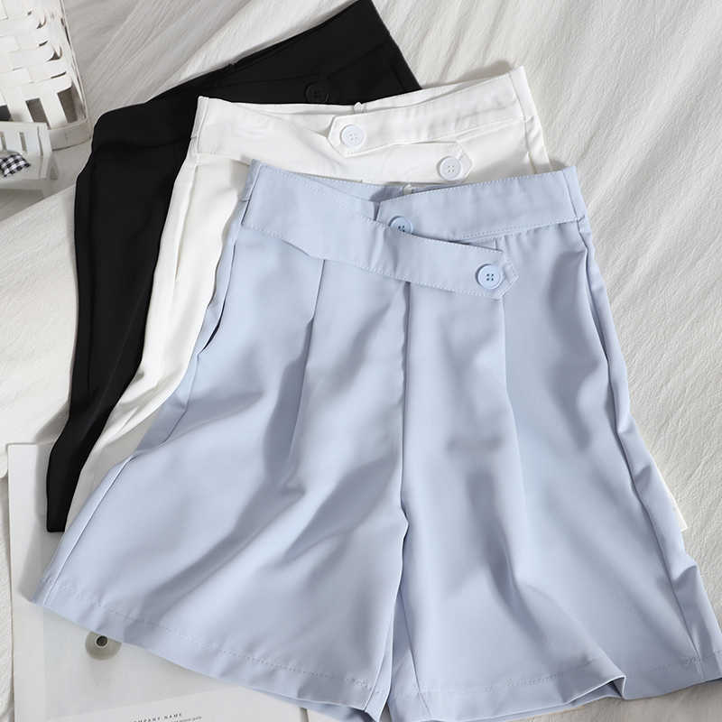 High Waist Shorts Sashes Belted Women Loose Pockets Spring Summer Casual Streetwear Fashion 210714