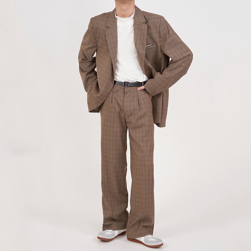 IEFB Men's Causal Pants Loose Fashion Vintage Plaid Straight Trousers Spring Summer Loose Wide Leg Pants 9Y6203 210524