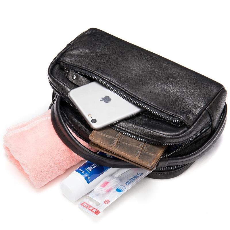 WESTAL Men's Toiletry Bags for Men Make up Bag Cosmetic Case Genuine Leather Zip Cosmetics Bags Makeup Bag for Traveling 7460 220310