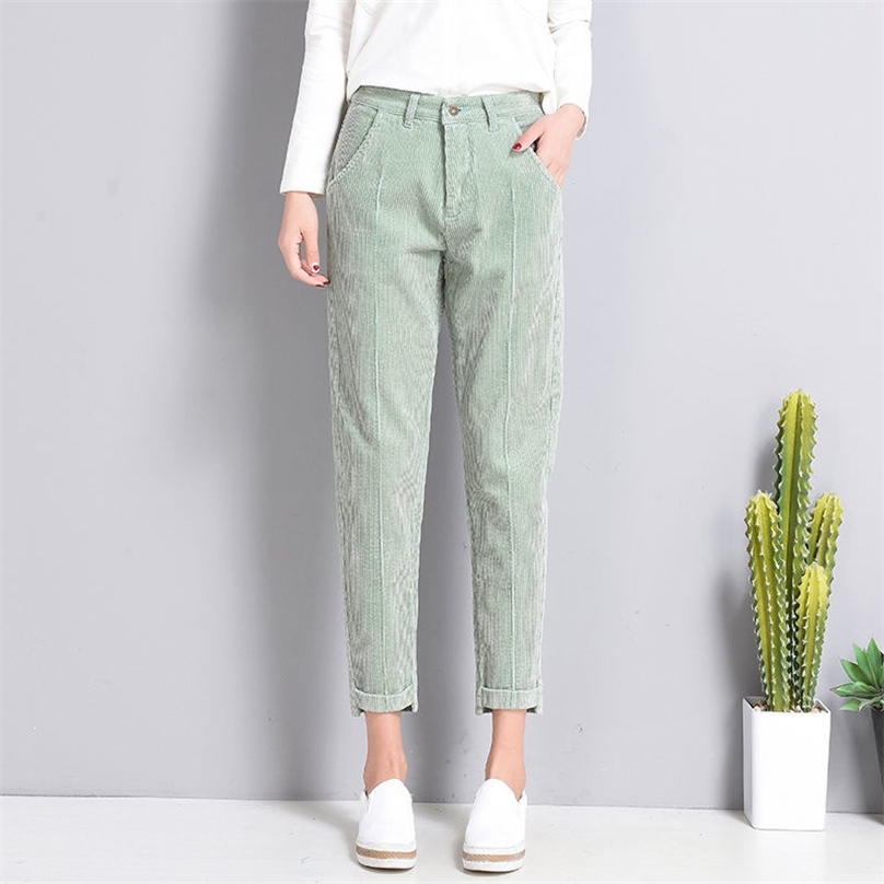 High Quality Fashion Autumn Winter Women Corduroy Pants Straight Streetwear Trousers s Waist Female Student 211215