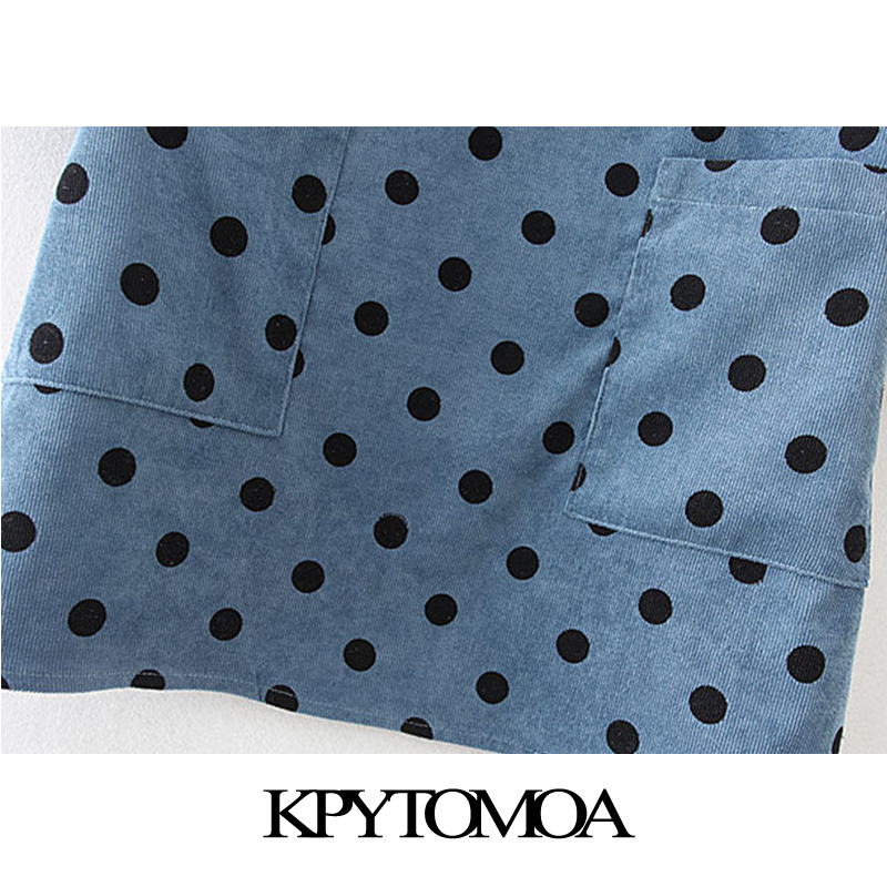 Elegant Polka Dot Pockets Corduroy Mini Dress Women Fashion O Neck Long Sleeve Female Dresses Casual Vestidos Mujer 210420