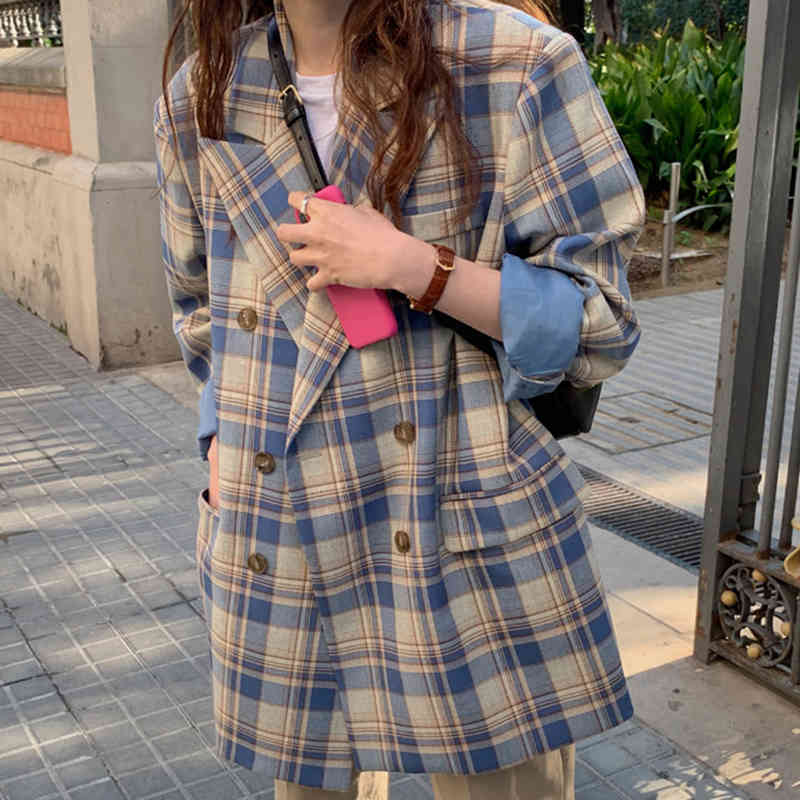 Fashion Spring Women Blazers And Jackets Work Office Lady Suit Slim Business Hit Color Plaid Coat Female ZA5618 210427