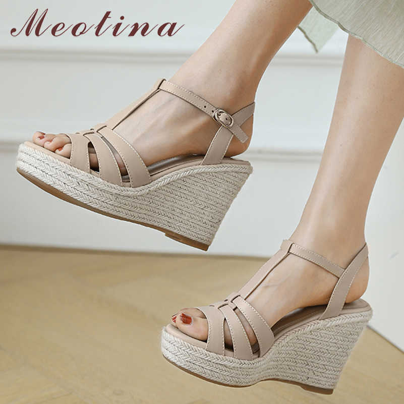 Meotina Shoes Women Genuine Leather Sandals Wedges Super High Heel Sandals Espadrille Shoes T-Tied Square Toe Sandals Summer 210608, Beige
Meotina Shoes Women Genuine Leather Sandals Wedges Super High Heel Sandals Espadrille Shoes T-Tied Square Toe Sandals Summer 210608, Beige