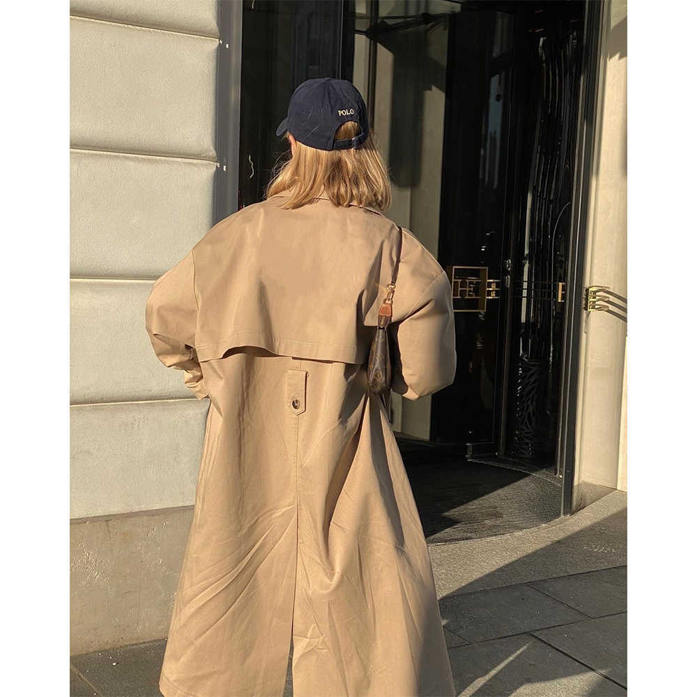 Women Long Trench Coat Oversized Sleeves Casual Fashion Windbreaker Woman Coats Outfit 210914