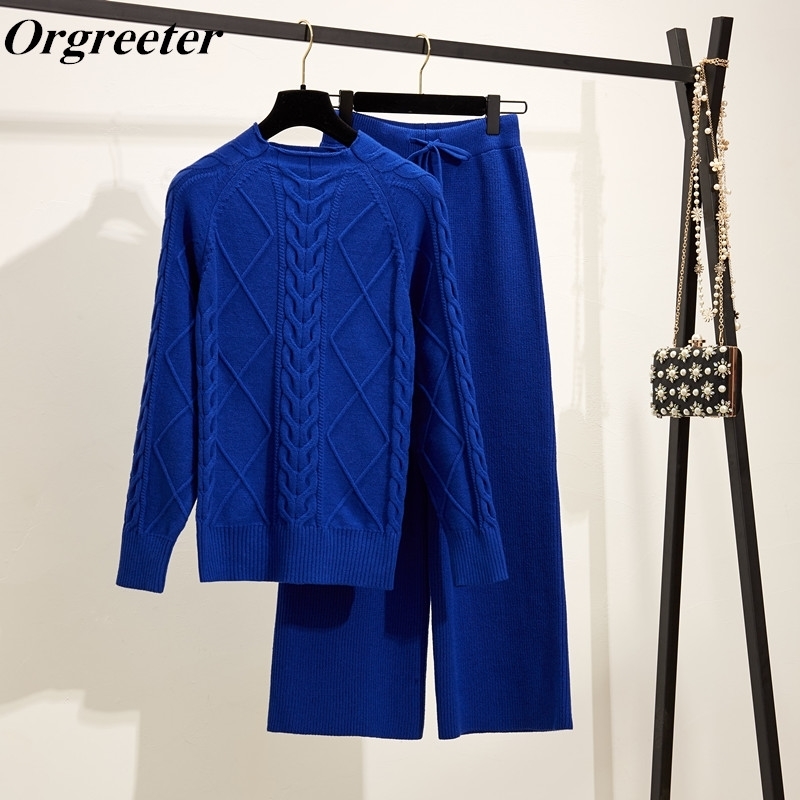 Autumn Winter Twist Sweater Suit Female Trend Fashion Solid Knitted Pullover Tops and Wide leg Pants 2 Piece Set 210525, O-neck
Autumn Winter Twist Sweater Suit Female Trend Fashion Solid Knitted Pullover Tops and Wide leg Pants 2 Piece Set 210525, O-neck