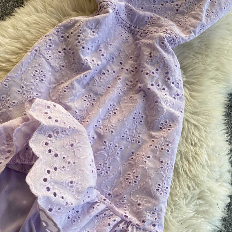 Spring Summer Fashion Women Lace Square Neck Backless Ruffled Sleeve Slimming Dress Solid Color Elegant Vestidos R327 210527