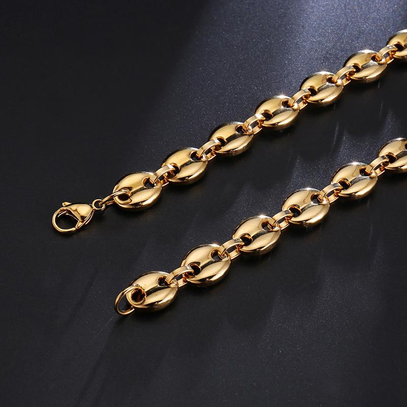 Chains Vintage Stainless Steel Coffee Bean Necklace For Men And Women 11mm60cm Pig Nose Titanium Jewelry Gift
