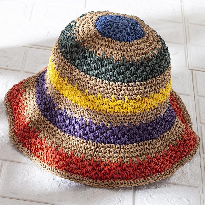 Color Striped Hand-woven Straw Hat Female Summer Sunshade Vacation Beach Sun Wide Brim Hats, Blue;gray
Color Striped Hand-woven Straw Hat Female Summer Sunshade Vacation Beach Sun Wide Brim Hats, Blue;gray
