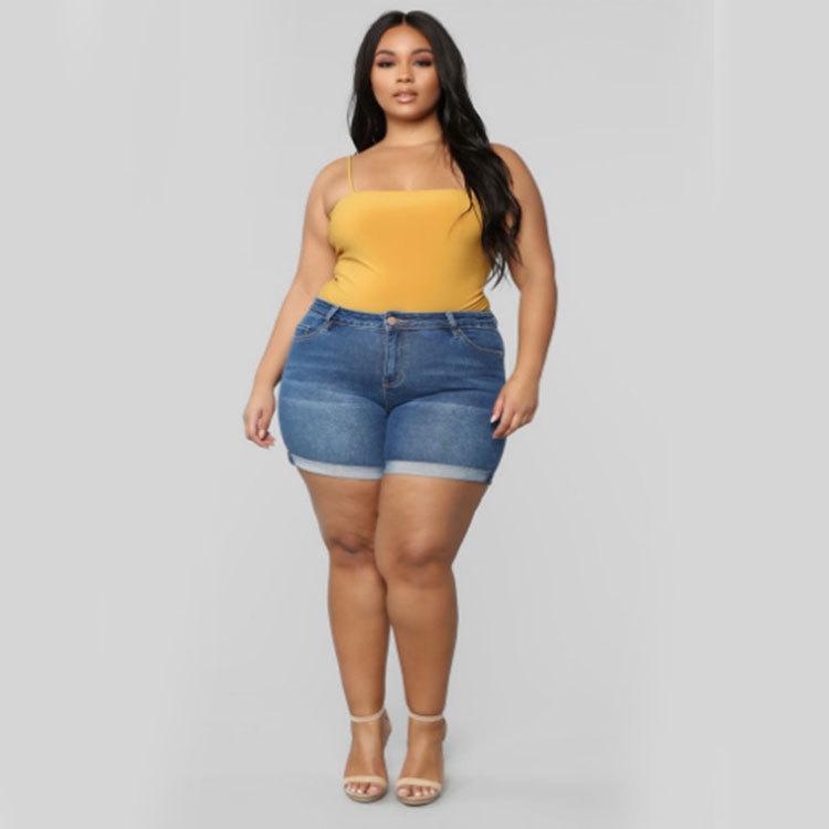 Woman Denim Shorts Skinny Plus Size Solid High Waist Casual Beach Female Pencil Cotton Polyester Streetwear 2021 Women's