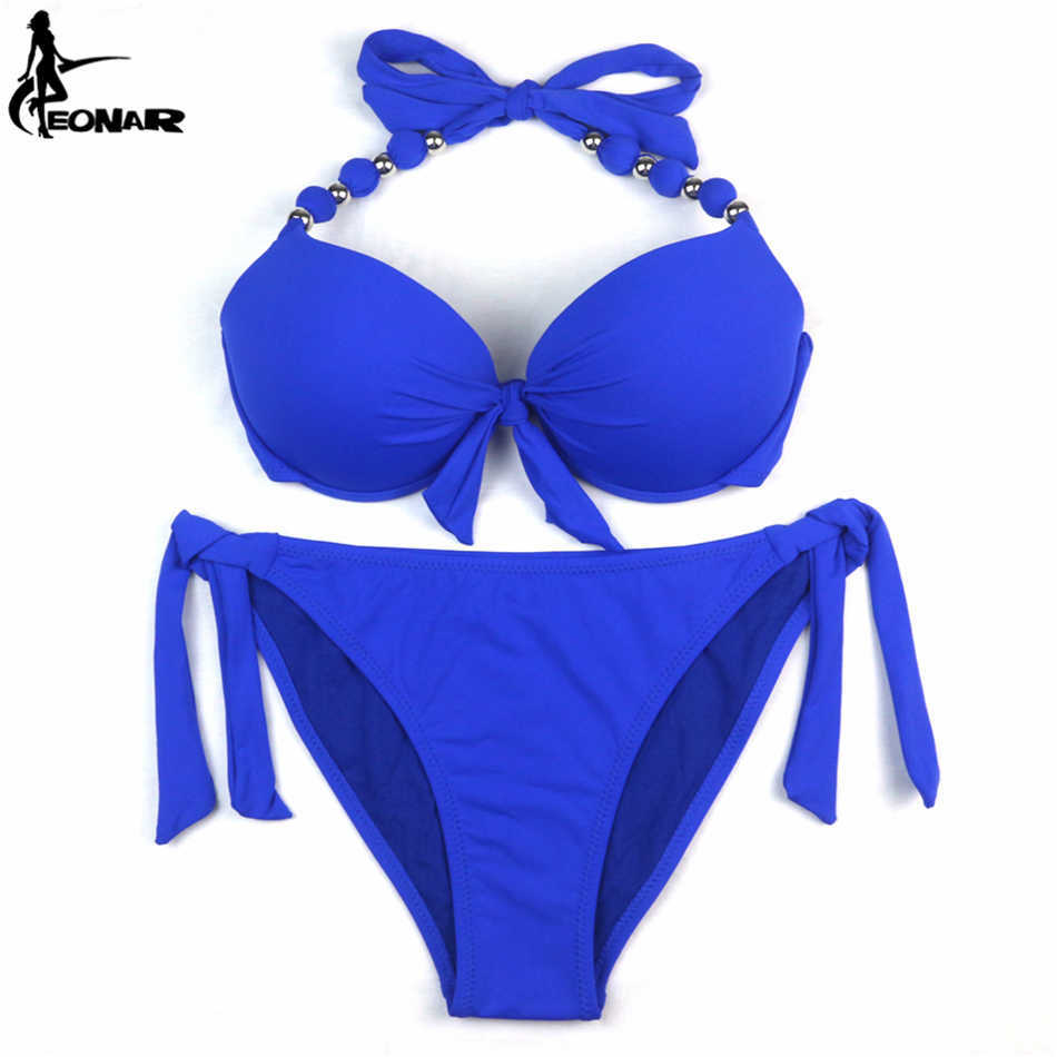 EONAR Swimwear Women Solid Brazilian Bikini Set Sexy Push Up Swimsuit Bathing Suit Beach Wear Plus Size XXL 210625