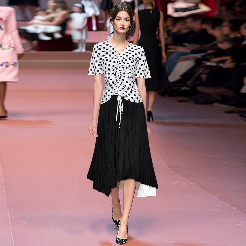 Gedivoen Summer Fashion Runway Suit Women Printed Top And Asymmetrical Draped Skirt 2 Two Pieces Set Office Lady Sets 2021 Piece Dress