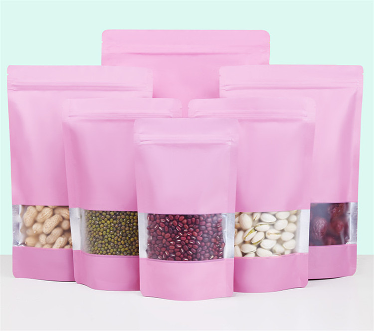 Matte Stand up Aluminum Foil Window Zp Lock Gift Bags Frosted Display Resealable Coffee Corn Cereals Snack Powder Nuts Meat Heat Sealing Packaging Pou