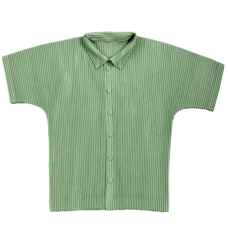 IEFB Pleated Men's Summer Casual Solid Color Single Breasted Short Sleeve Shirts Off Shoulder Loose Oversized Tops 9Y6744 210524