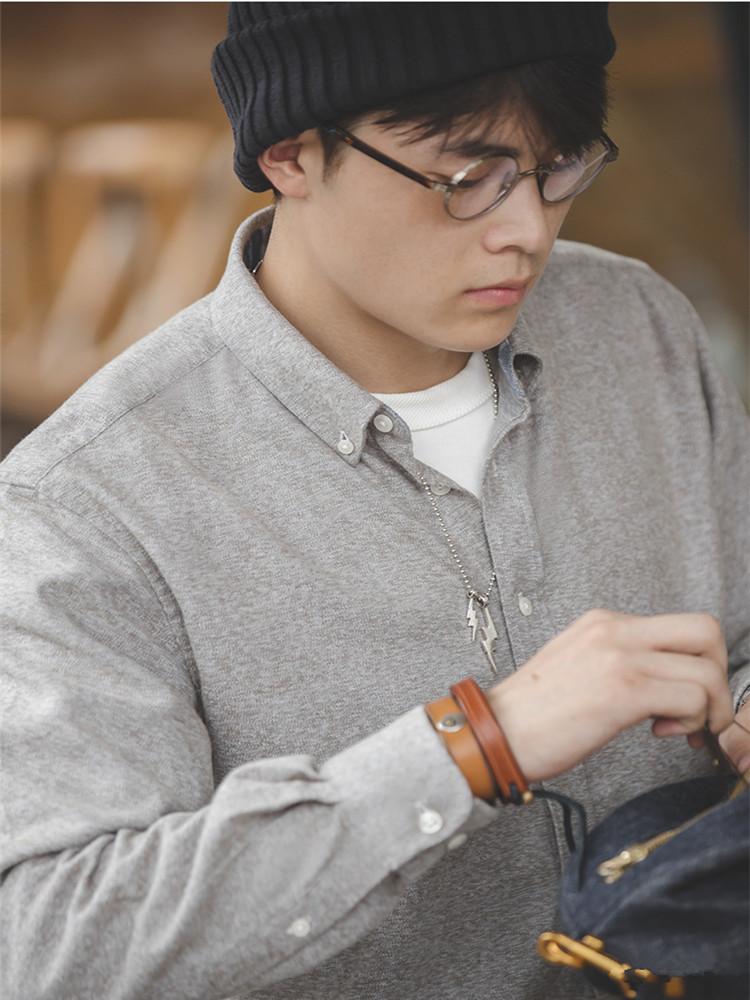 American Tooling Vintage Pepper And Salt Point Button-necked Shirt, Brushed Soft Layered, Wear A Blouse In Early Autumn Men Men's Casual Shi