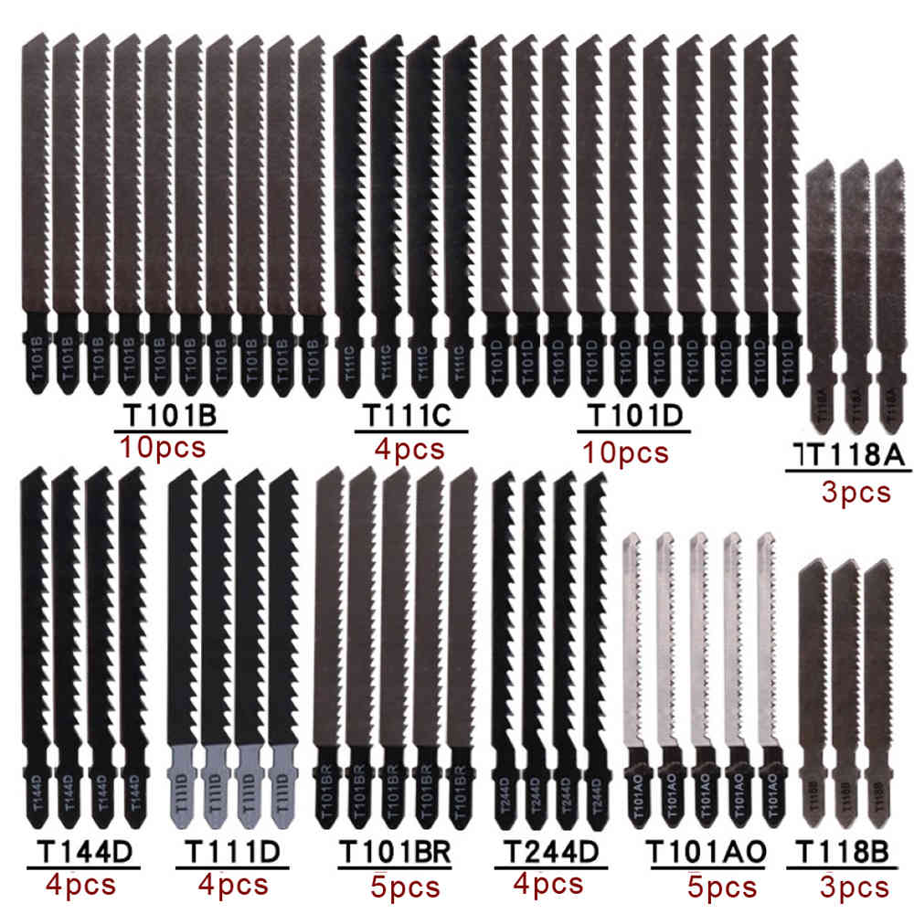 52pcs Saw Blade Metal Carbon Steel 76-100MMM Sawing Jigsaw Blades Wood Cutting Power Cutter Blades T-Shank Curve Saw Blade Set
