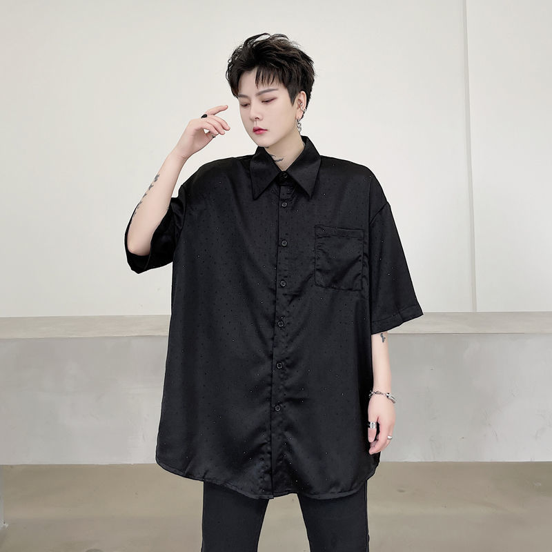 IEFB Summer fixrhinestone Loose Men's Short Sleeve Shirt Two Color Lapel Signle Breasted Loose Big Size Shirts 9Y7529 210524
