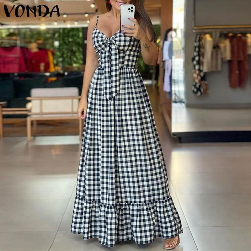 Casual Dresses VONDA Women Dress Vintage Plaid Pleated Party Sexy V Neck Sleeveless Maxi Bohemian Vestidos Plus Size Beach Sundress, Black
Casual Dresses VONDA Women Dress Vintage Plaid Pleated Party Sexy V Neck Sleeveless Maxi Bohemian Vestidos Plus Size Beach Sundress, Black