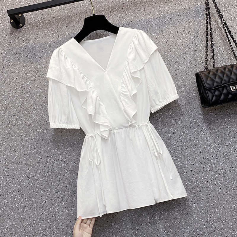 Fashion Summer Blouses Women Shirts Plus Size Solid Tops Ladies Short Sleeve Chiffon Blusas Feminina Ruffled Blouse Mujer 210604, White
Fashion Summer Blouses Women Shirts Plus Size Solid Tops Ladies Short Sleeve Chiffon Blusas Feminina Ruffled Blouse Mujer 210604, White