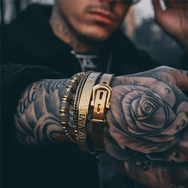 3pcs/set+Roman numeral titanium steel bracelet couple Charm bracelet/crown/for lovers/bracelets for women men luxury jewelry tainless Gift Valentine&#