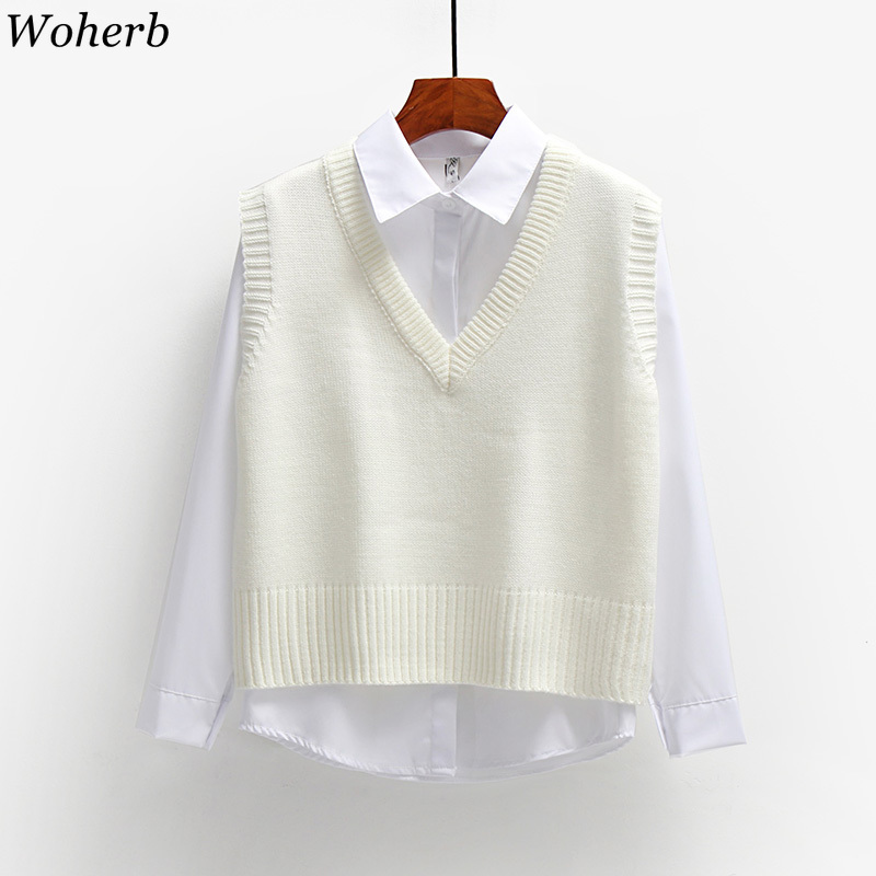 Sweater Vest Women Korean Fashion Knitted Pullovers Tops Preppy Style Short Loose Knitwear Tank Coat Female 210519