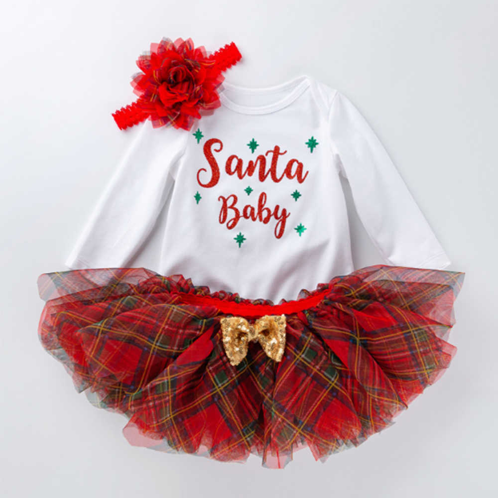 Mudkingdom Christmas born Baby Girls Clothes Sets Cartoon Print Tops Lace Tutu Skirt Headband Outfits 210615