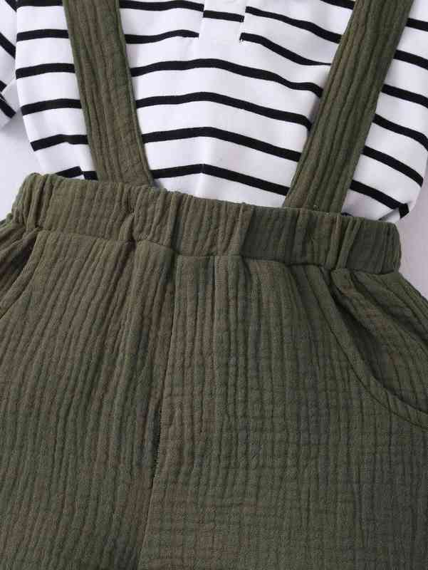Baby Striped Bow Front Polo Shirt & Suspender Shorts SHE