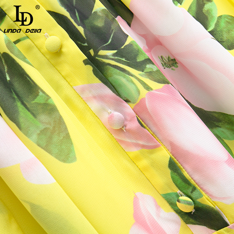 Summer Fashion Runway Vintage Midi Dress Women Long sleeve Elegant Bow Belt Flower Print Chiffon Vestdios 210522