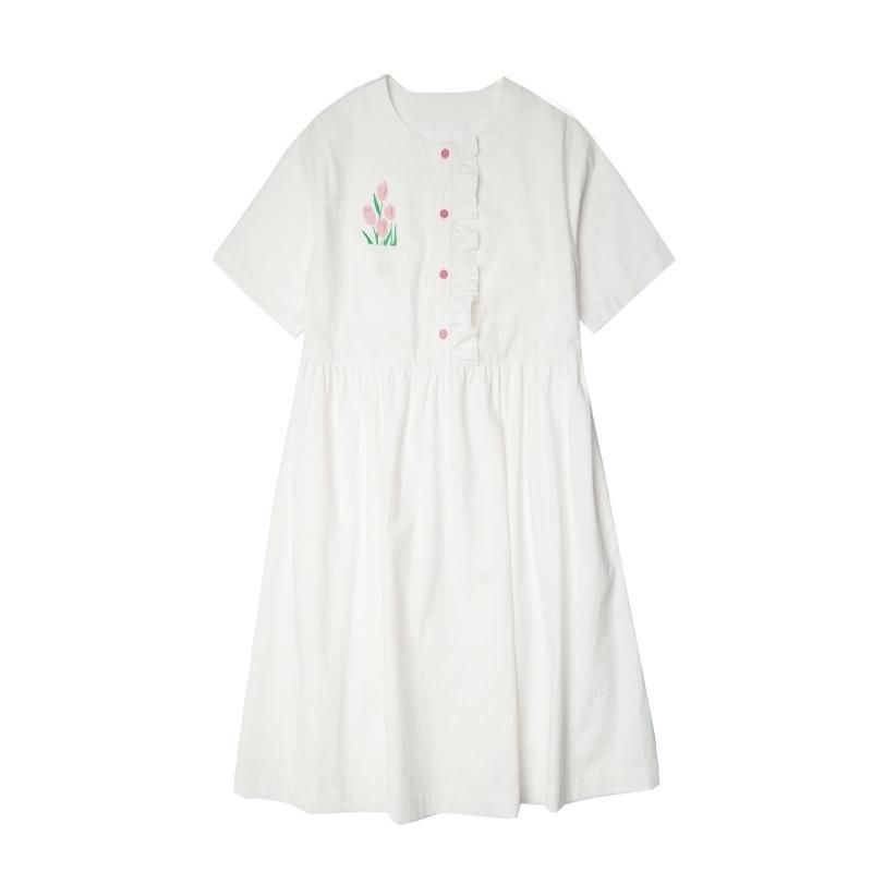Sweet Floral Pocket Woman Dress Ruffle Patchwork Korean O-neck Short Sleeve Vestidos Summer Dresses 6H248 210603