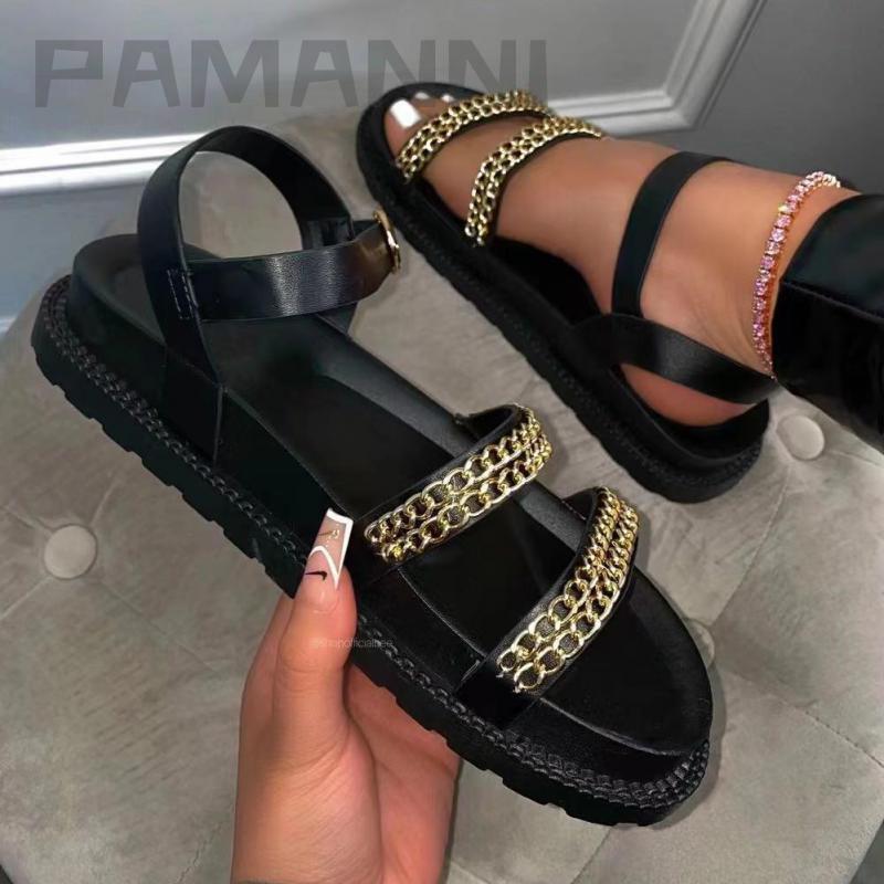 Women Sandals Summer Flat Buckle Metal Chain Decor Thick-soled Casual Roman Fashion Punk Design Sandalias De Mujer, Rose red
Women Sandals Summer Flat Buckle Metal Chain Decor Thick-soled Casual Roman Fashion Punk Design Sandalias De Mujer, Rose red