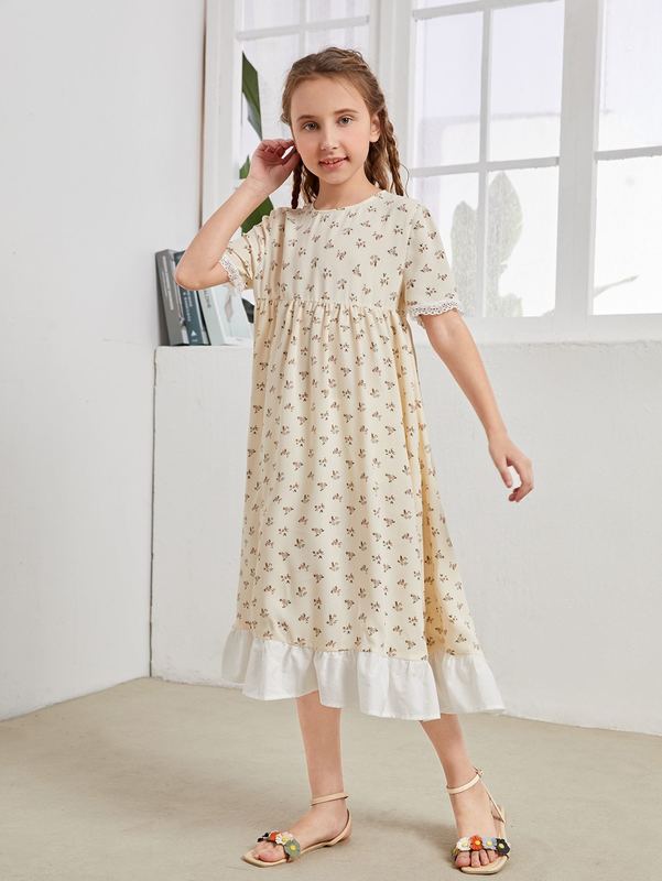 Girls Floral Ruffle Hem Dress SHE