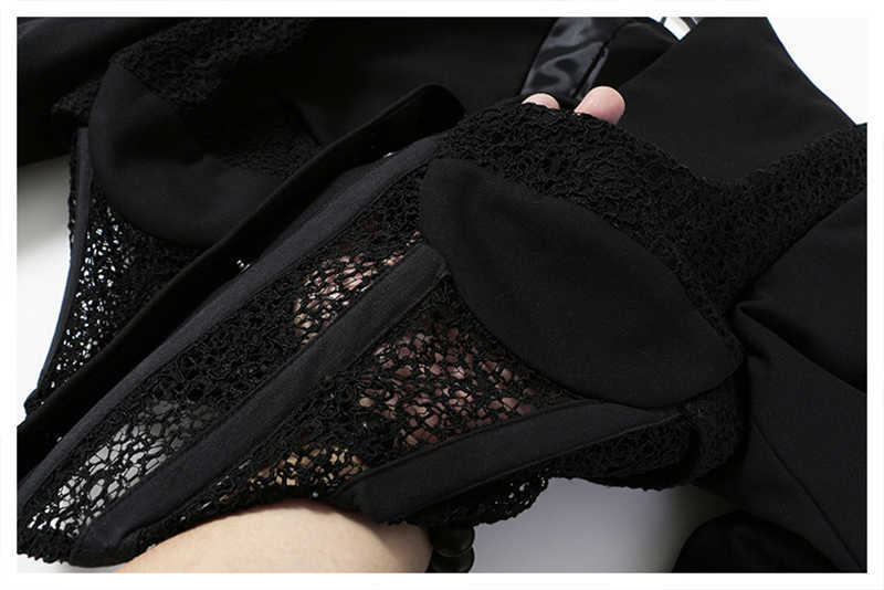 [EAM] Women Black Lace Irregular Short Blazer Lapel Long Sleeve Loose Fit Jacket Fashion Spring Autumn 1Y566 210930