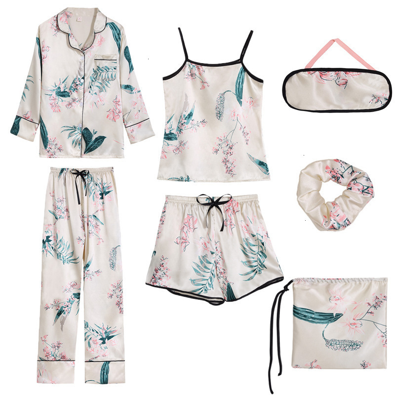 Women's Sleepwear 7 Pcs Multiple Matches Women Pajama Set Ice Silk Printing Fashion Long Sleeve Trousers 6G3O, Beige
Women's Sleepwear 7 Pcs Multiple Matches Women Pajama Set Ice Silk Printing Fashion Long Sleeve Trousers 6G3O, Beige