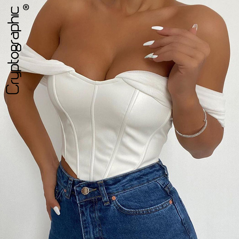 Cryptographic PU leather Sexy Bustier Corset Top Off Shoulder Chiffon White Strapless Female Top Cropped Tops Women Clothes
Cryptographic PU leather Sexy Bustier Corset Top Off Shoulder Chiffon White Strapless Female Top Cropped Tops Women Clothes